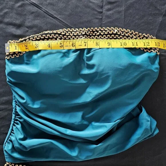Medium Strapless Bandeau Tankini Swimsuit Set Teal Blue Ruched 2-Piece NWOT - Picture 10 of 10